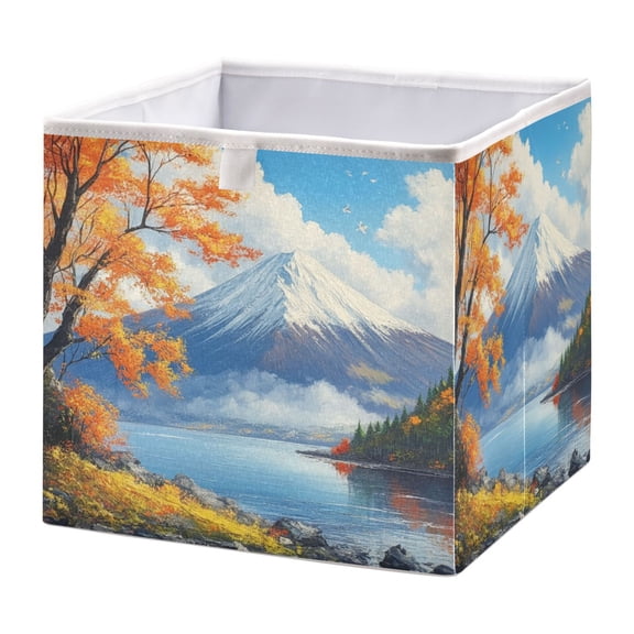 Cabinet Storage Basket 15.75x10.63x6.96 Inches Storage Box Foldable, Storable and Easy to Assemble ，Open Home Storage Bins ，Closet Storage Bins Autumn View Of Mount Fuji
