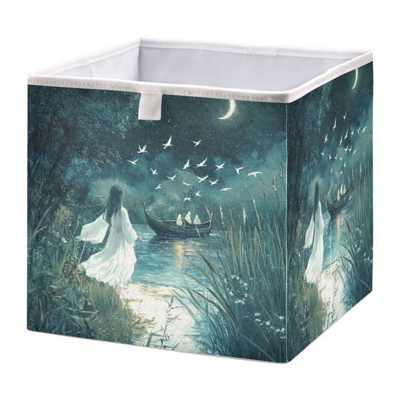 Cabinet Storage Basket 15.75x10.63x6.96 Inches Storage Box Foldable, Storable and Easy to Assemble ,Open Home Storage Bins ,Closet Storage Bins Beautiful Blue Moon