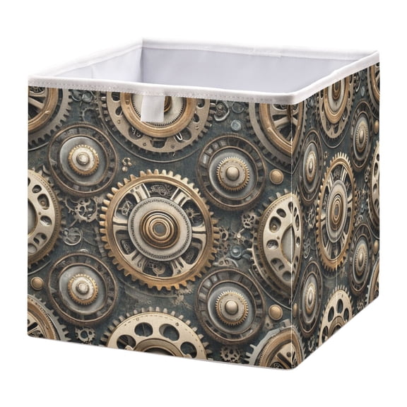 Cabinet Storage Basket 15.75x10.63x6.96 Inches Storage Box Foldable, Storable and Easy to Assemble ,Open Home Storage Bins ,Closet Storage Bins Beautiful Steampunk Gears