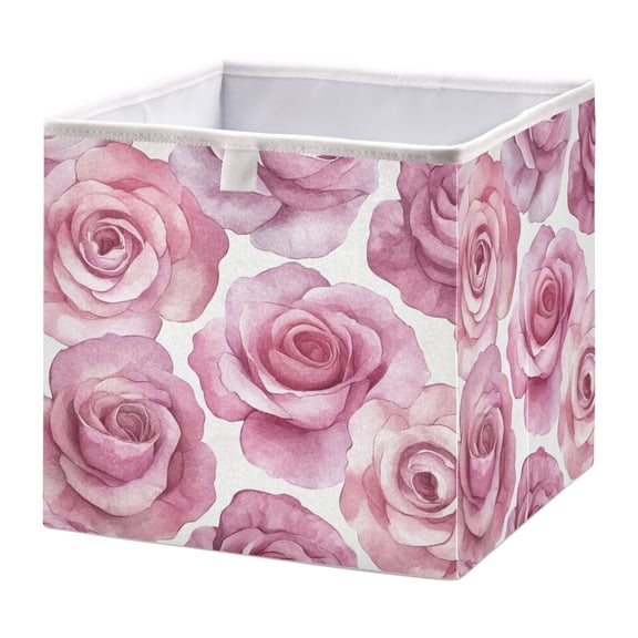 Cabinet Storage Basket 15.75x10.63x6.96 Inches Storage Box Foldable, Storable and Easy to Assemble ，Open Home Storage Bins ，Closet Storage Bins Beige Roses Seamless