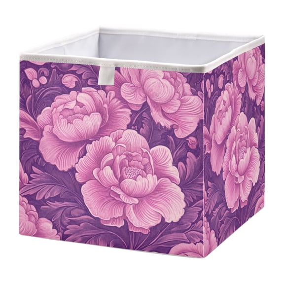 Cabinet Storage Basket 15.75x10.63x6.96 Inches Storage Box Foldable, Storable and Easy to Assemble ，Open Home Storage Bins ，Closet Storage Bins Big Pink Flowers Seamless