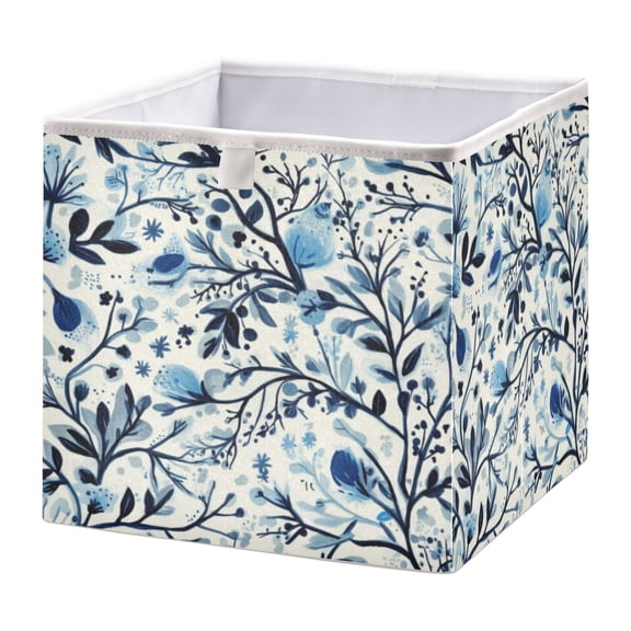 Cabinet Storage Basket 15.75x10.63x6.96 Inches Storage Box Foldable, Storable and Easy to Assemble ，Open Home Storage Bins ，Closet Storage Bins Blue Leaf Pattern