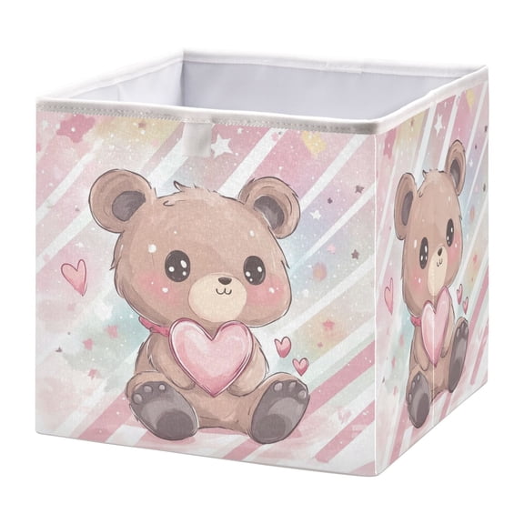 Cabinet Storage Basket 15.75x10.63x6.96 Inches Storage Box Foldable, Storable and Easy to Assemble ,Open Home Storage Bins ,Closet Storage Bins Brown Cute Bear