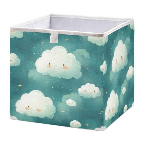 Cabinet Storage Basket 15.75x10.63x6.96 Inches Storage Box Foldable, Storable and Easy to Assemble ，Open Home Storage Bins ，Closet Storage Bins Cartoon Green Smile Cloud