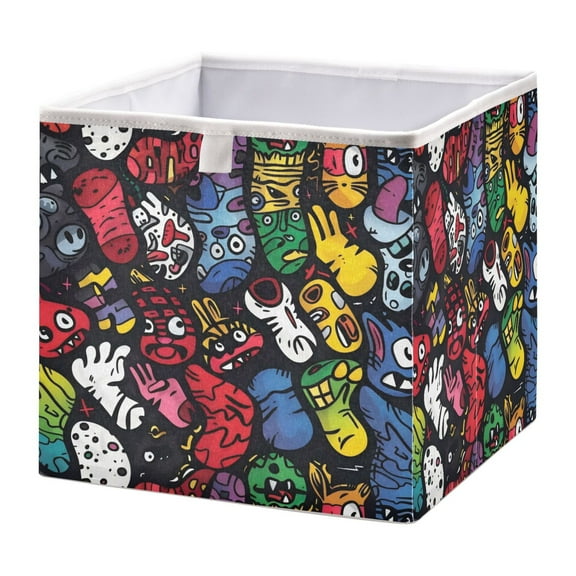Cabinet Storage Basket 15.75x10.63x6.96 Inches Storage Box Foldable, Storable and Easy to Assemble ,Open Home Storage Bins ,Closet Storage Bins Cartoon Monster