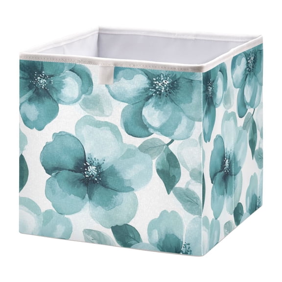 Cabinet Storage Basket 15.75x10.63x6.96 Inches Storage Box Foldable, Storable and Easy to Assemble ，Open Home Storage Bins ，Closet Storage Bins Cartoon Turquoise Flowers Seamless