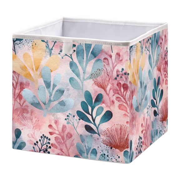 Cabinet Storage Basket 15.75x10.63x6.96 Inches Storage Box Foldable, Storable and Easy to Assemble ,Open Home Storage Bins ,Closet Storage Bins Cartoon Watercolor Leaves
