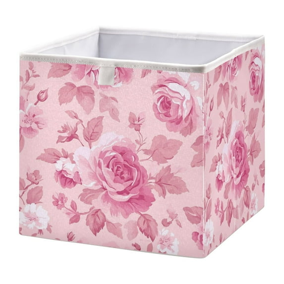 Cabinet Storage Basket 15.75x10.63x6.96 Inches Storage Box Foldable, Storable and Easy to Assemble ,Open Home Storage Bins ,Closet Storage Bins Charming Pink Roses
