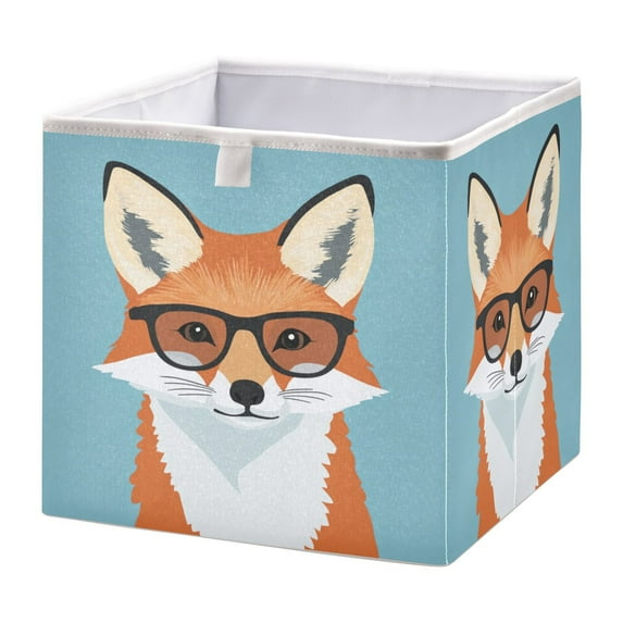 Cabinet Storage Basket 15.75x10.63x6.96 Inches Storage Box Foldable, Storable and Easy to Assemble ,Open Home Storage Bins ,Closet Storage Bins Cute Fox with Glasses