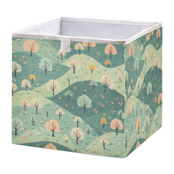 Cabinet Storage Basket 15.75x10.63x6.96 Inches Storage Box Foldable, Storable and Easy to Assemble ,Open Home Storage Bins ,Closet Storage Bins Cute Green Cartoon Hill