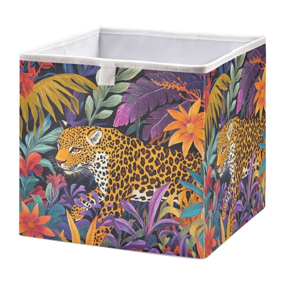 Cabinet Storage Basket 15.75x10.63x6.96 Inches Storage Box Foldable, Storable and Easy to Assemble ，Open Home Storage Bins ，Closet Storage Bins Flowers and Jaguars