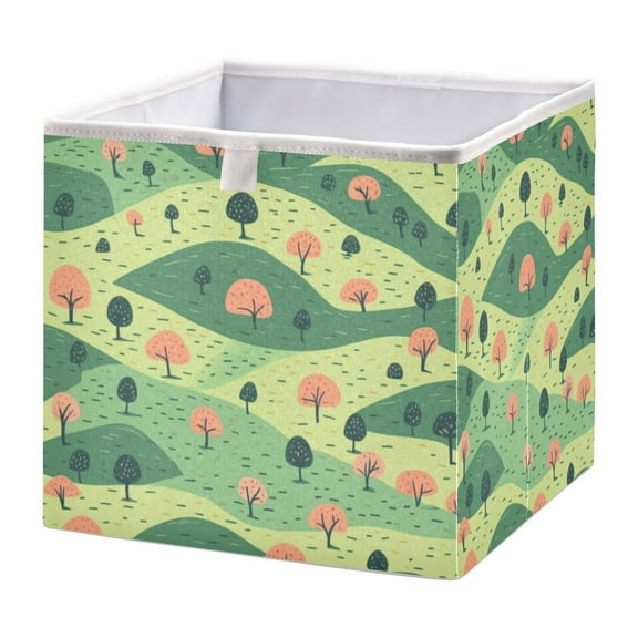 Cabinet Storage Basket 15.75x10.63x6.96 Inches Storage Box Foldable, Storable and Easy to Assemble ,Open Home Storage Bins ,Closet Storage Bins Green Cartoon Hill
