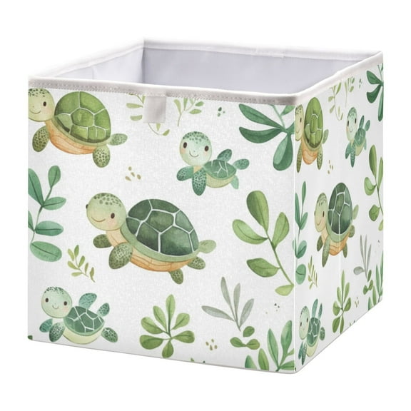 Cabinet Storage Basket 15.75x10.63x6.96 Inches Storage Box Foldable, Storable and Easy to Assemble ,Open Home Storage Bins ,Closet Storage Bins Green Cartoon Turtle