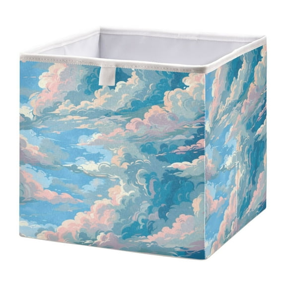 Cabinet Storage Basket 15.75x10.63x6.96 Inches Storage Box Foldable, Storable and Easy to Assemble ，Open Home Storage Bins ，Closet Storage Bins Green Cloud