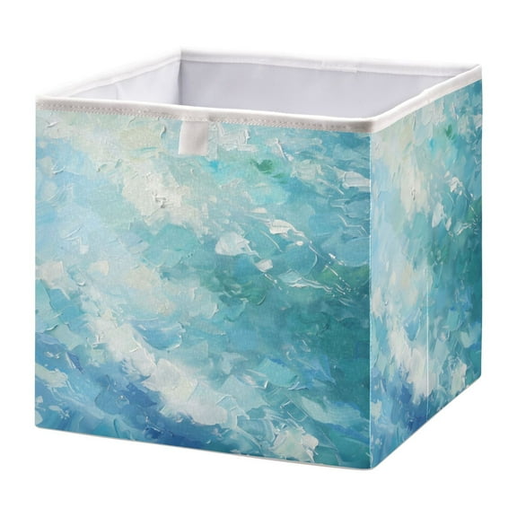 Cabinet Storage Basket 15.75x10.63x6.96 Inches Storage Box Foldable, Storable and Easy to Assemble ，Open Home Storage Bins ，Closet Storage Bins Green Oil Painting
