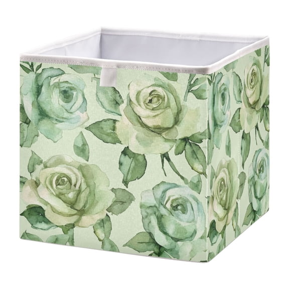 Cabinet Storage Basket 15.75x10.63x6.96 Inches Storage Box Foldable, Storable and Easy to Assemble ，Open Home Storage Bins ，Closet Storage Bins Green Roses