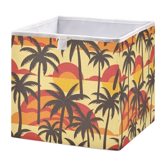 Cabinet Storage Basket 15.75x10.63x6.96 Inches Storage Box Foldable, Storable and Easy to Assemble ，Open Home Storage Bins ，Closet Storage Bins Orange Coconut Trees