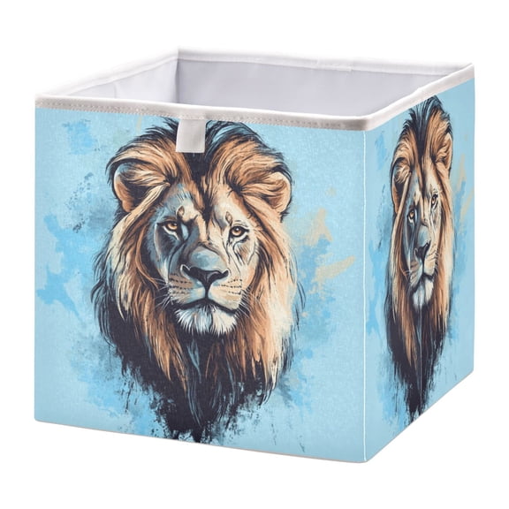 Cabinet Storage Basket 15.75x10.63x6.96 Inches Storage Box Foldable, Storable and Easy to Assemble ，Open Home Storage Bins ，Closet Storage Bins Pretty Brown Lion Face
