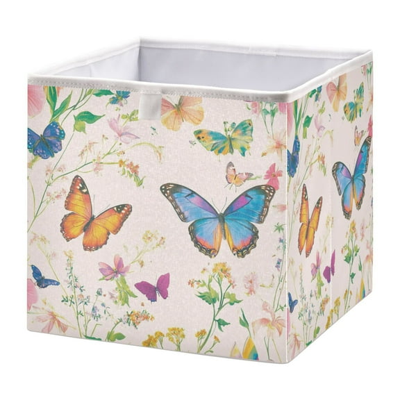 Cabinet Storage Basket 15.75x10.63x6.96 Inches Storage Box Foldable, Storable and Easy to Assemble ，Open Home Storage Bins ，Closet Storage Bins Pretty Pale Pink Butterfly