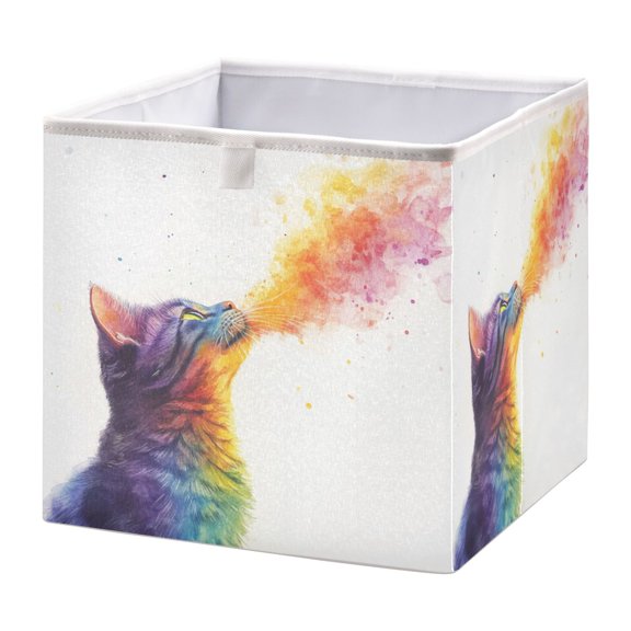 Cabinet Storage Basket 15.75x10.63x6.96 Inches Storage Box Foldable, Storable and Easy to Assemble ,Open Home Storage Bins ,Closet Storage Bins Rainbow Beautiful Kitten