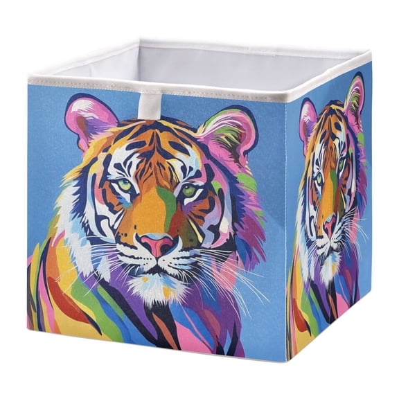 Cabinet Storage Basket 15.75x10.63x6.96 Inches Storage Box Foldable, Storable and Easy to Assemble ,Open Home Storage Bins ,Closet Storage Bins Rainbow Tiger Pattern