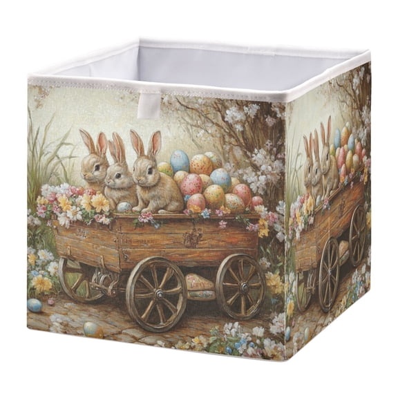 Cabinet Storage Basket 15.75x10.63x6.96 Inches Storage Box Foldable, Storable and Easy to Assemble ，Open Home Storage Bins ，Closet Storage Bins Three Easter Bunnies