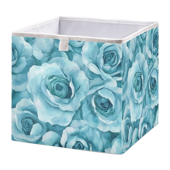Cabinet Storage Basket 15.75x10.63x6.96 Inches Storage Box Foldable, Storable and Easy to Assemble ，Open Home Storage Bins ，Closet Storage Bins Turquoise Roses Seamless