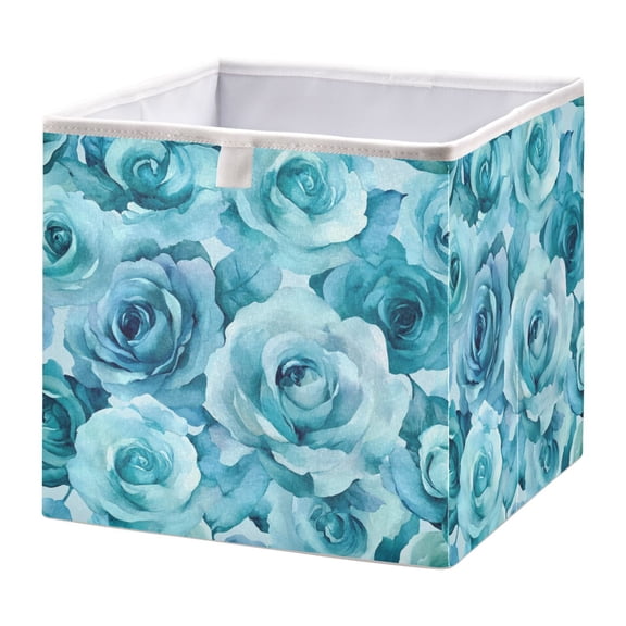 Cabinet Storage Basket 15.75x10.63x6.96 Inches Storage Box Foldable, Storable and Easy to Assemble ，Open Home Storage Bins ，Closet Storage Bins Turquoise Roses