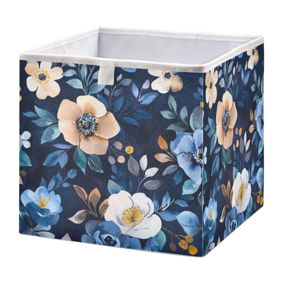 Cabinet Storage Basket 15.75x10.63x6.96 Inches Storage Box Foldable, Storable and Easy to Assemble ，Open Home Storage Bins ，Closet Storage Bins Vibrant Navy Flowers