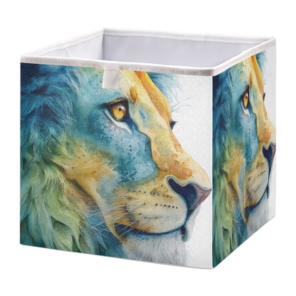 Cabinet Storage Basket 15.75x10.63x6.96 Inches Storage Box Foldable, Storable and Easy to Assemble ,Open Home Storage Bins ,Closet Storage Bins Watercolor Blue Lion