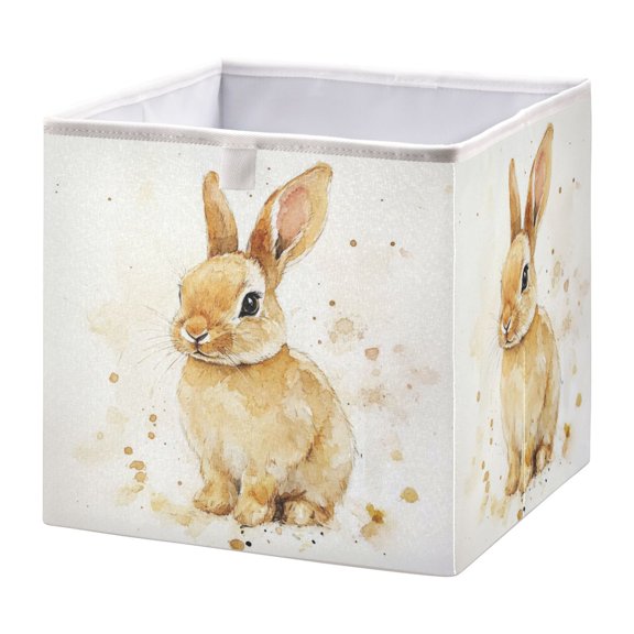 Cabinet Storage Basket 15.75x10.63x6.96 Inches Storage Box Foldable, Storable and Easy to Assemble ,Open Home Storage Bins ,Closet Storage Bins Watercolor Cartoon Rabbit