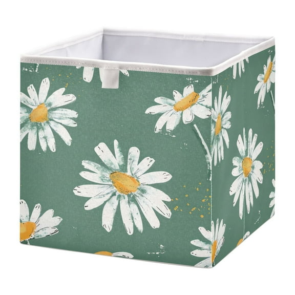 Cabinet Storage Basket 15.75x10.63x6.96 Inches Storage Box Foldable, Storable and Easy to Assemble ，Open Home Storage Bins ，Closet Storage Bins White Chrysanthemum
