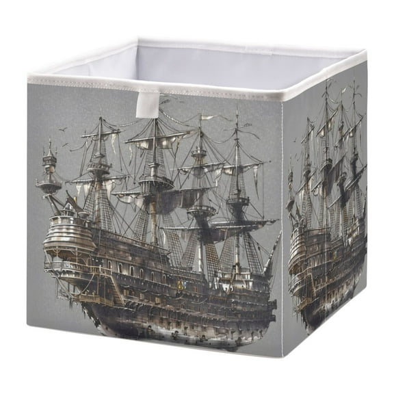 Cabinet Storage Basket 15.75x10.63x6.96 Inches Storage Box Foldable, Storable and Easy to Assemble ,Open Home Storage Bins ,Closet Storage Bins Wooden Boat