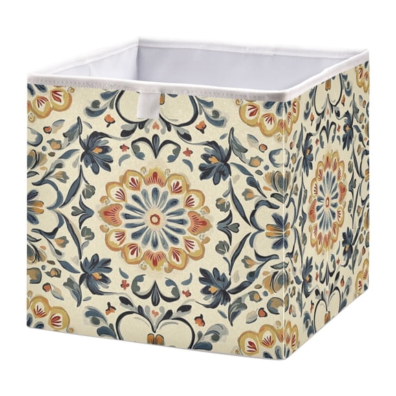 Cabinet Storage Basket 15.75x10.63x6.96 Inches Storage Box Foldable, Storable and Easy to Assemble ，Open Home Storage Bins ，Closet Storage Bins Yellow Flower Pattern