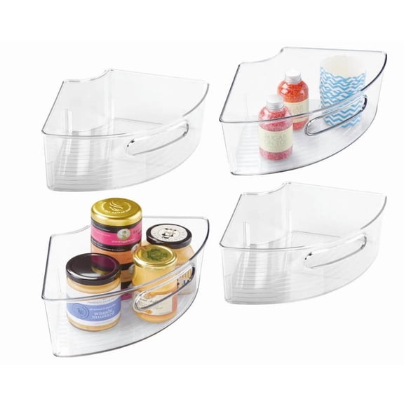 Cabinet Storage Bin, 1/4 Wedge Container for Kitchen, Pantry, Counter, , 12.75" x 7.5" x 4.25", Set of 4, Clear