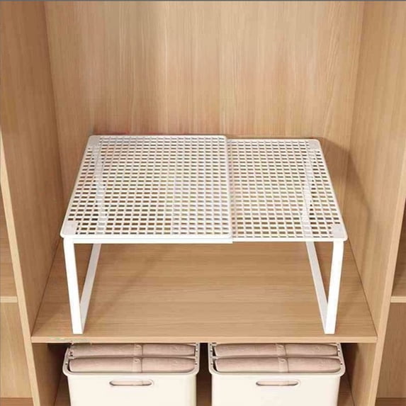 Cabinet Storage Shelf Metal Expandable Stackable Organizer Rack Black or White 15x11x9 in for Kitchen Bathroom Pantry Countertop