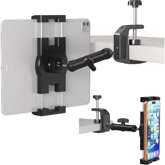 Under Cabinet Tablet Mount, Kitchen Tablet Holder iPad Mount for Desk/Table/Board/Chair,Compatible with 4.7~12.9" iPad/Nexus/LG G Pads/e-Reader/Switch/iPhone,360 Adjustable Aluminum Alloy Arm Stand