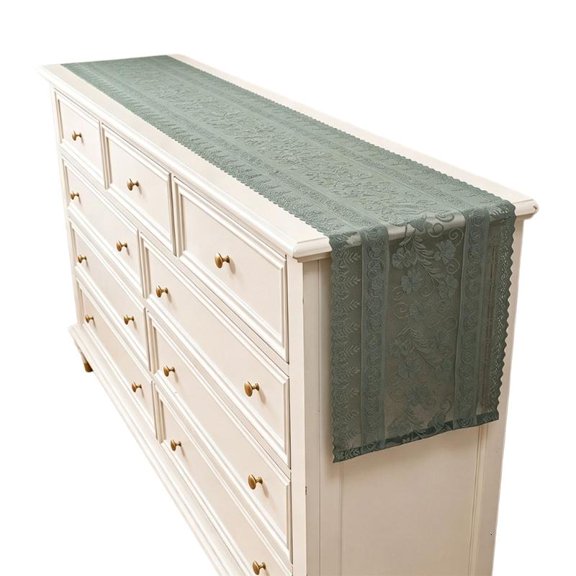 Cabinet Top Runner with Scalloped Border, Openwork Pattern, and Polyester Accent for Dining Table Center and Household Use