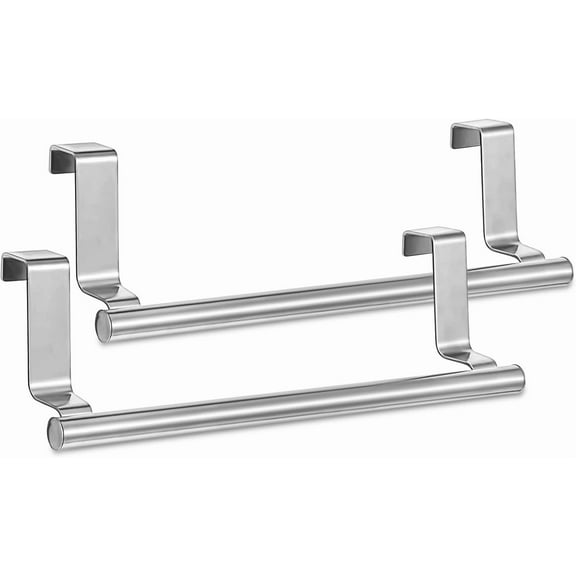 Over Cabinet Towel Bar 14", Kitchen Towel Rack Over Cabinet Door, Stainless Steel Cabinet Door Towel Holder, Dish Towel Holder for Cabinet Door, Silver, 2 Pack