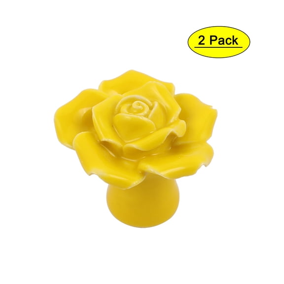 Uxcell Furniture Wardrobe Drawer Door Pull Rose Shape Design Ceramic Knobs Yellow 2Pcs