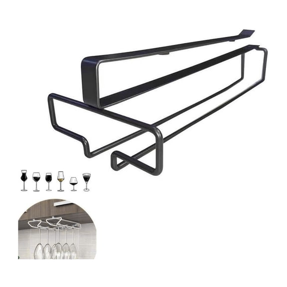 Under Cabinet Glass Rack, Metal Stemware Holder for 6 Glasses, Space-Saving Hanging Storage for Kitchen, Bar Shelves, Easy Mount Stemware Organizer with Hardware Included
