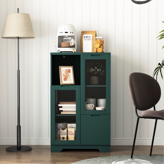 Cabinet With Adjustable Shelf And Glass Doors - Versatile For Living Room Modern Break- Drawer Stylish Secure