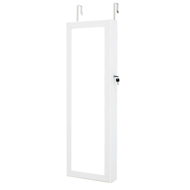 Fashion Jewelry Storage Mirror Cabinet with LED Lights Hung on The Door or Wall - White