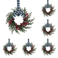 thumbnail image 1 of Cabinet Wreaths 6 Pack, Mini Christmas Wreaths with Black White Plaid Bows, Green Berry Decor for Doors and Windows, 1 of 4