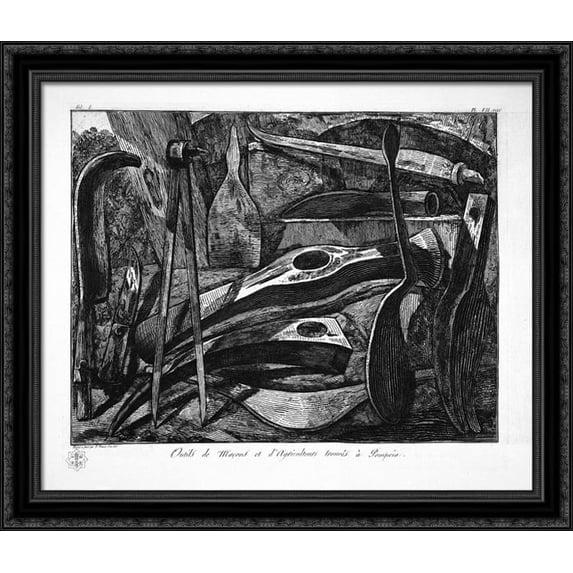 Cabinet containing household utensils 34x28 Large Black Ornate Wood Framed Canvas Art by Giovanni Battista Piranesi