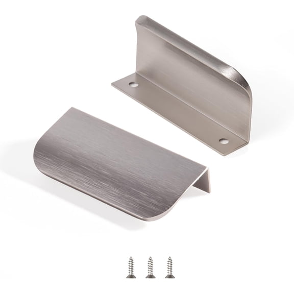 Cabinet edge finger pulls, kitchen hidden drawer pulls, aluminum concealed back-mounted door handles, home 10-piece set modern matte nickel, total length 3.15 inches, easy to install
