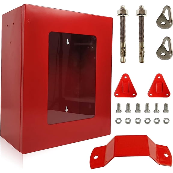 Cabinet for Fire Escape Ladder - Red Box for Fire Rescue Stuff - with Hooks for Fire Blanket and Fire Extinguishers - 14 * 11 * 5 inches