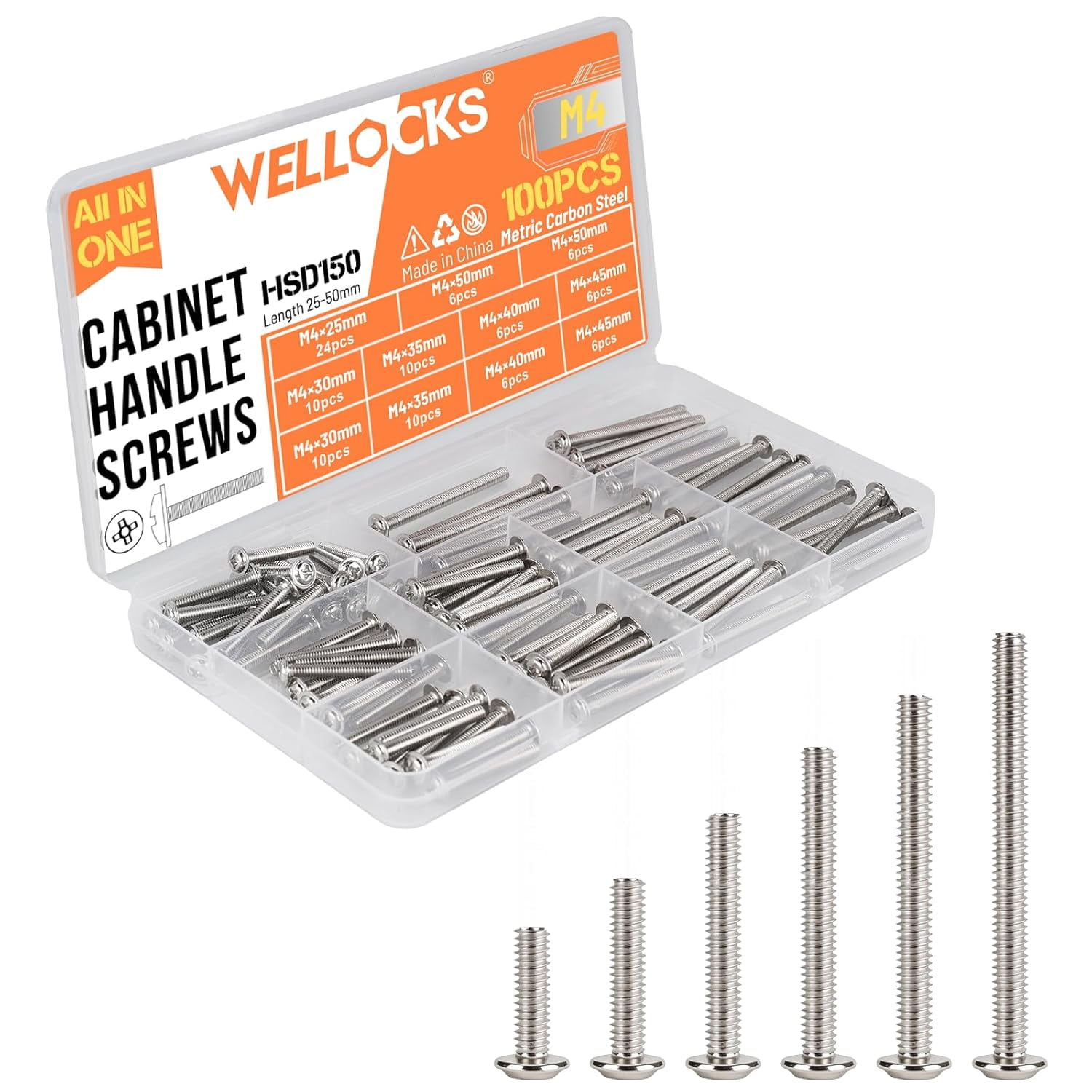 Cabinet handle knobs screws 4 25-50 mm 100 pieces set machine screws flat washer head metal cross screws set for cabinet drawer wardrobe closet door handle installation (150)