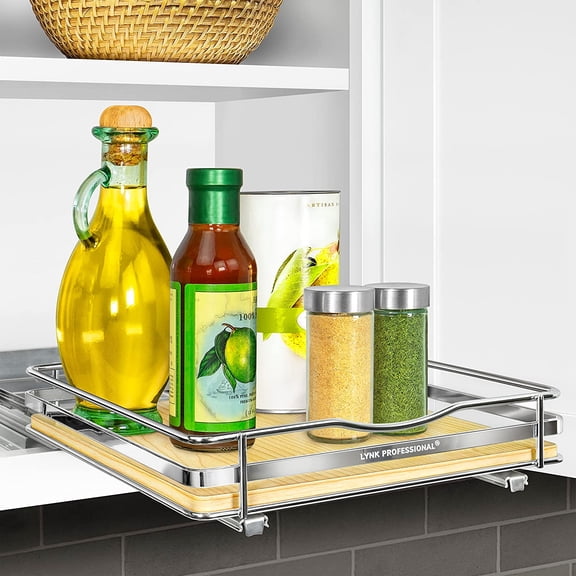 Cabinet pull-out spice rack, sliding spice rack storage rack - pull-out spice rack, sliding double-layer chrome plated.