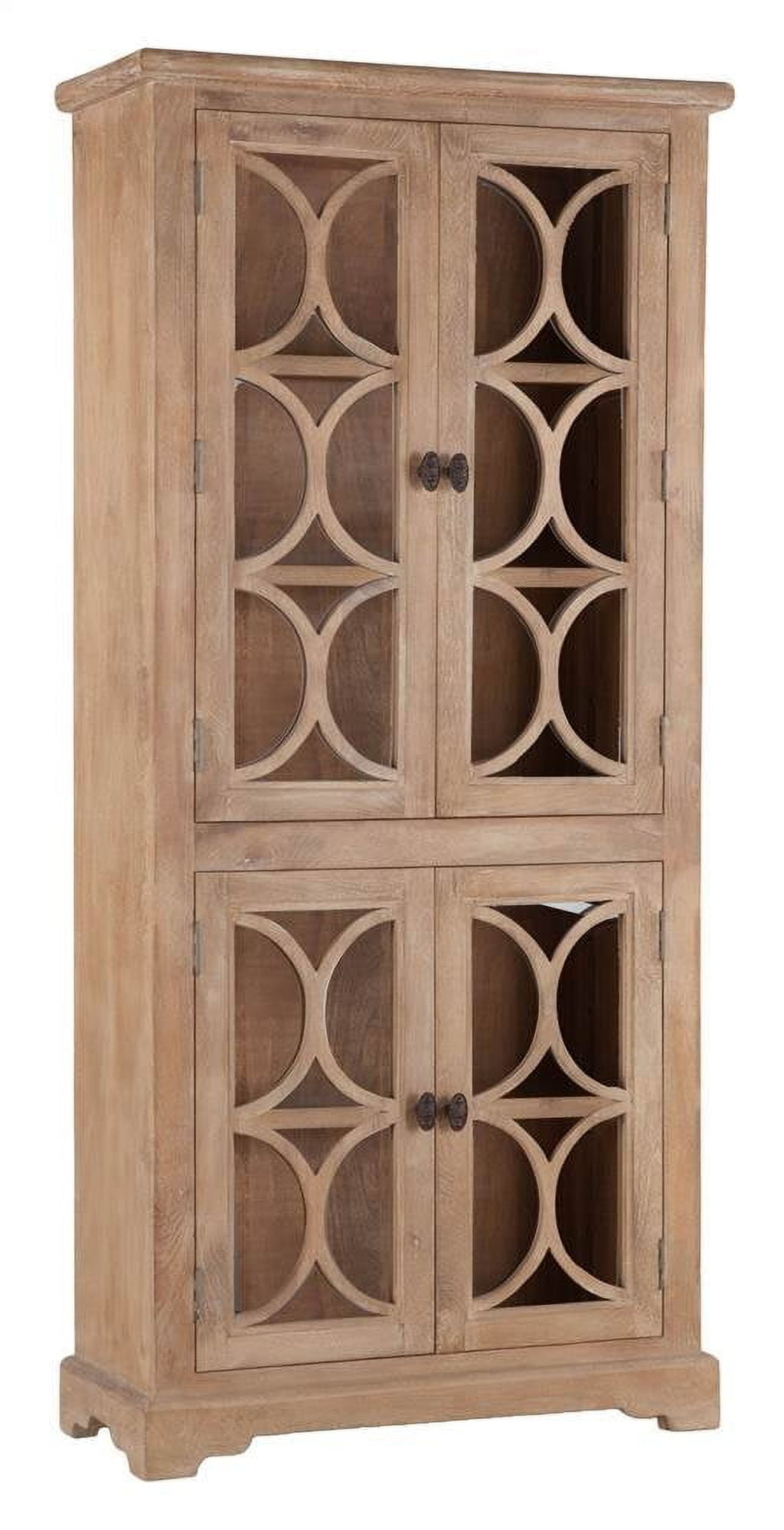 Tall Light Brown Mango Wood China Cabinet with Glass Doors
